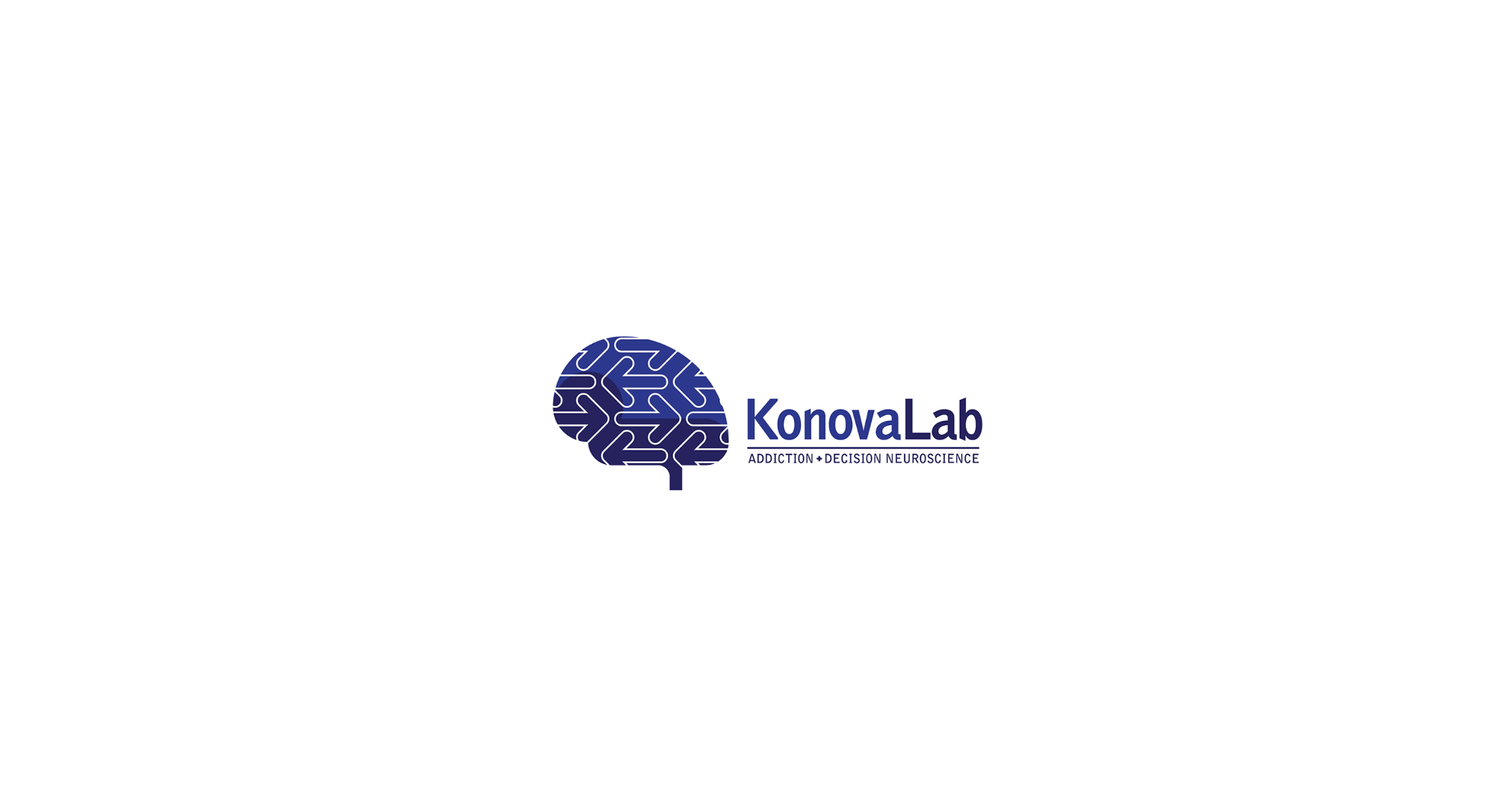 KonovaLab logo featuring a stylized blue brain graphic with directional arrows and the text KonovaLab Addiction + Decision Neuroscience.