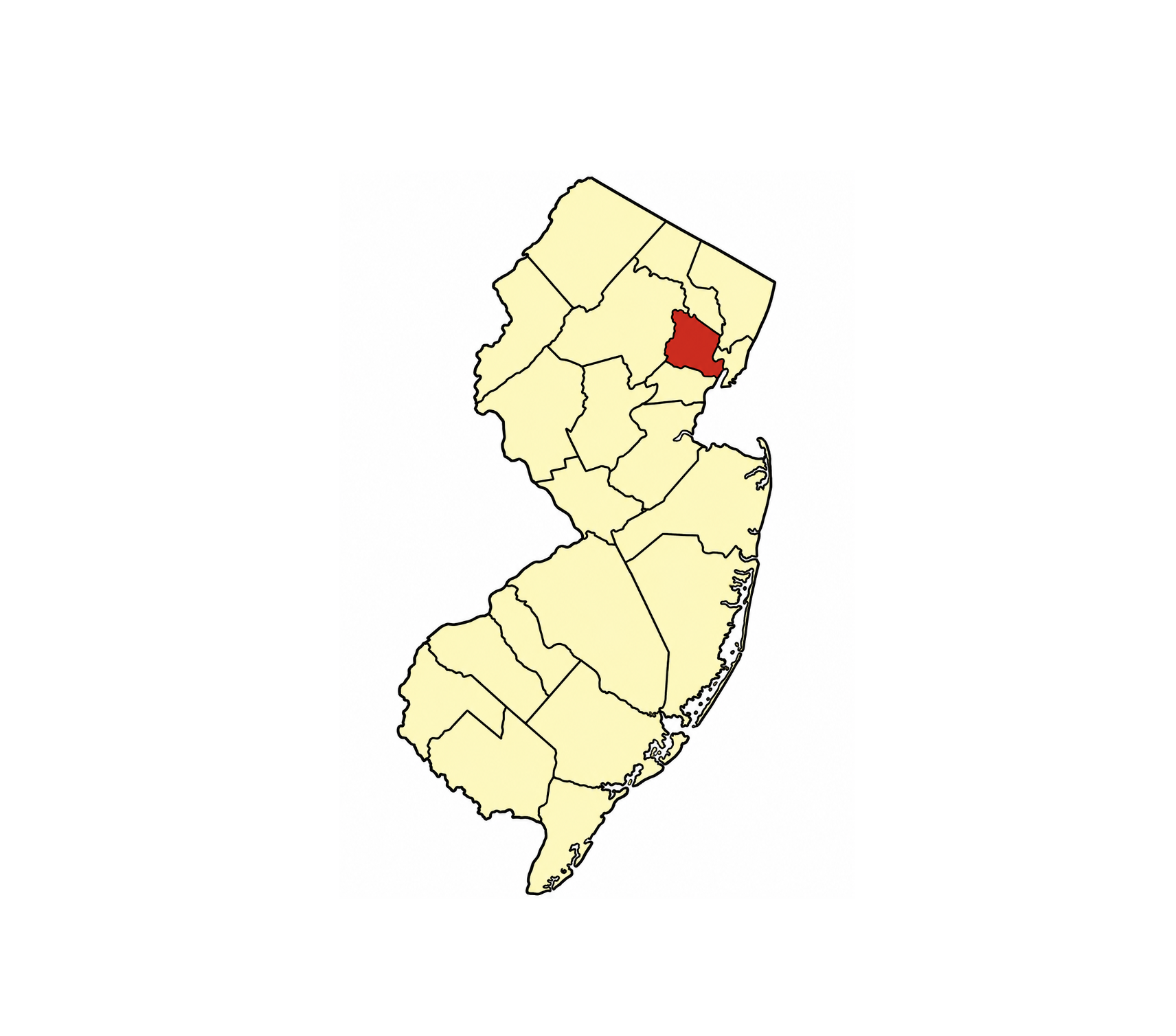 Map of New Jersey with Essex county highlighted in red.