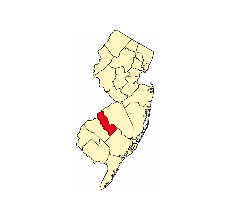 Map of New Jersey with Camden county highlighted in red.